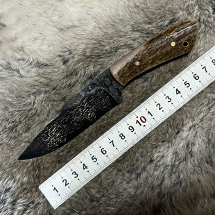 【刃物研究所】钢罐大马士革夹钢鹿角猎刀生存刀野营刀户外刀合法