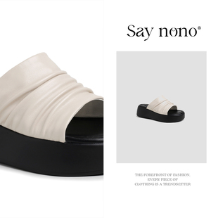 松糕厚底增高一字带褶皱舒适外穿露趾凉拖鞋 5cm nono Say