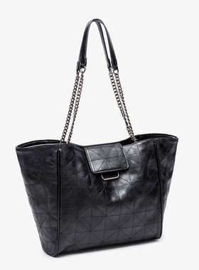 ZA时尚女包包新款黑色软质托特包手提单肩水桶百搭包大容量购物袋