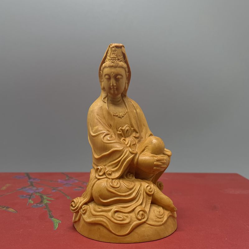 小叶黄杨木雕刻居家供奉客厅车载摆件佛像人物自在观音菩萨工艺品