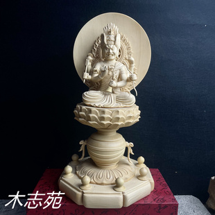 桧木实木精雕佛堂宗家供奉神像六臂爱染明王金刚真言佛摆件工艺品