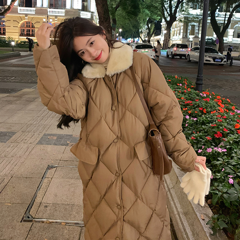 网图菱格棉服2024年新款女冬季爆款ins港风韩版中长款棉衣外套潮