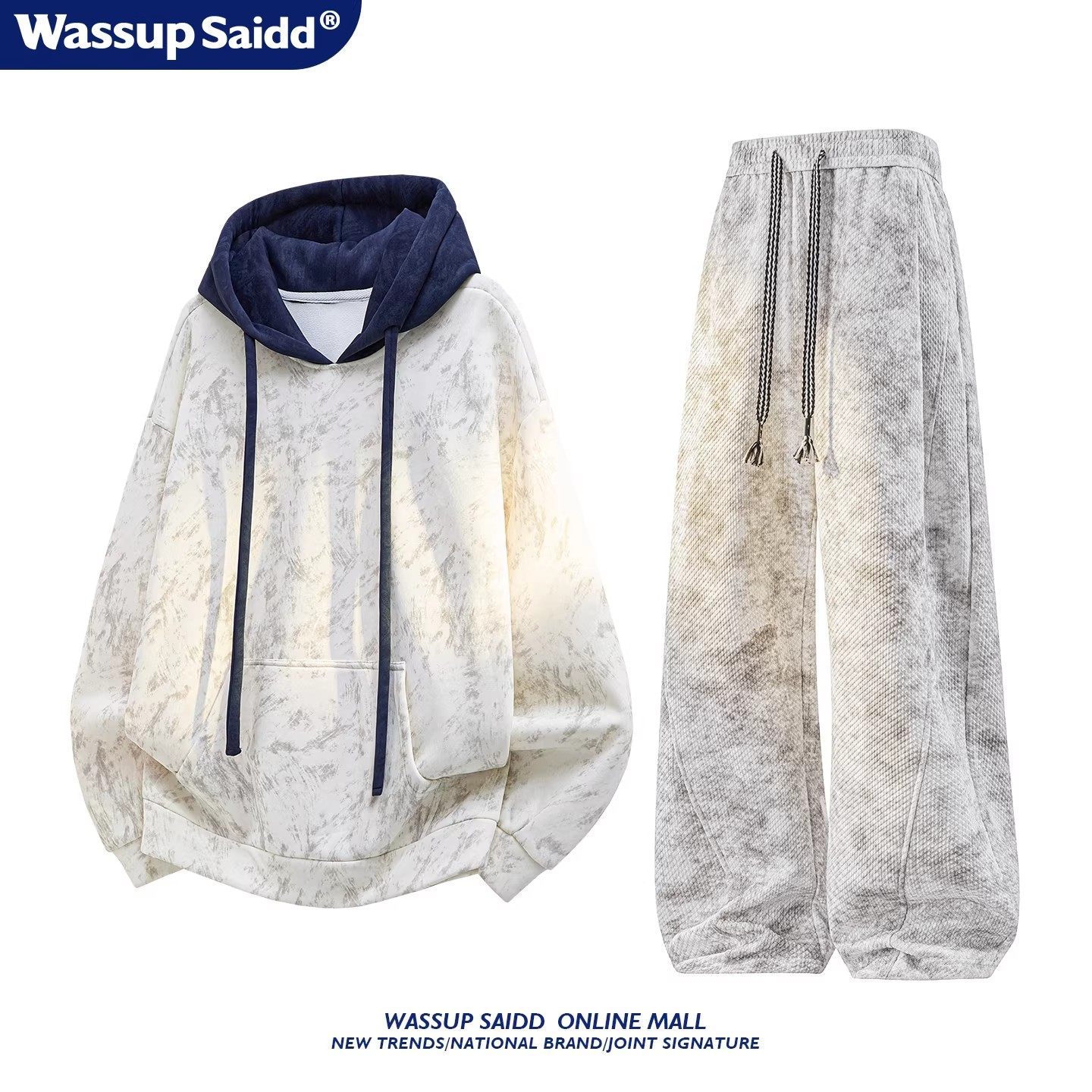 WASSUP SAIDD加绒套装秋冬季长袖连帽卫衣美式休闲长裤男女青少年,男装,休闲运动套装,淘宝优惠券,粉丝福利购,淘宝优惠卷