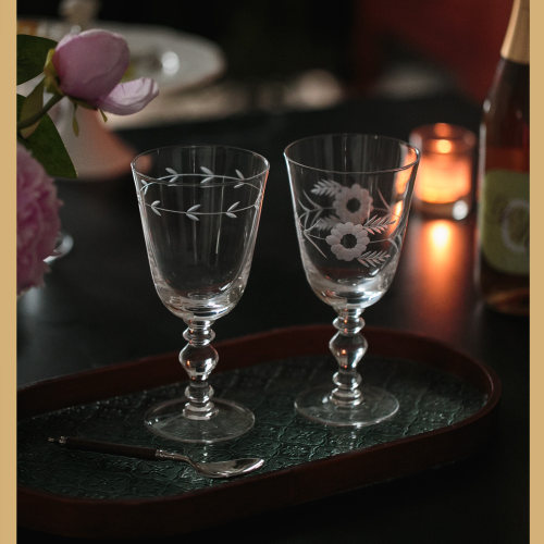 外单中古风手工磨刻雕花 玻璃高脚杯 红酒杯 精致高档葡萄酒杯复