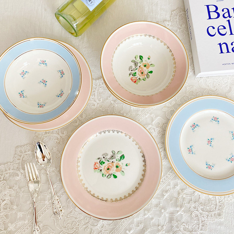 法式玫瑰花朵复古优雅餐盘 汤碗 早餐甜点西餐盘子可爱菜盘碟子,餐饮具,盘,淘宝优惠券,粉丝福利购,淘宝优惠卷