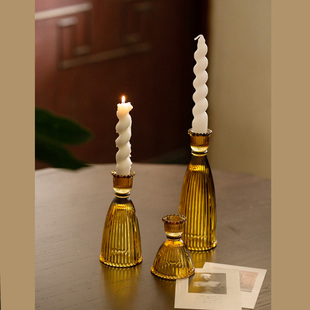 创意条纹家用蜡烛光晚杯餐厅摆件欧式 氛围北欧 复古玻璃烛台