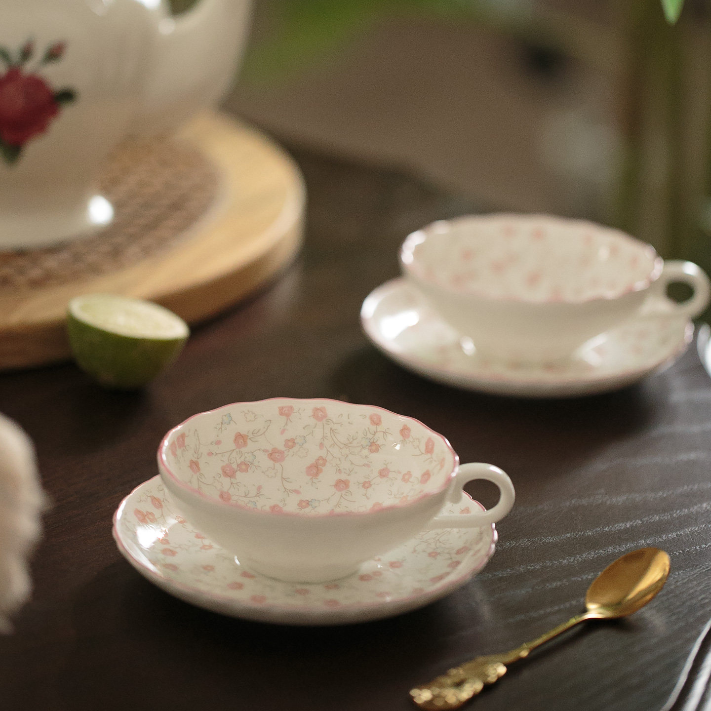 玫瑰花园骨瓷一杯一碟 红茶杯下午茶咖啡杯花卉图案陶瓷精致送礼图片