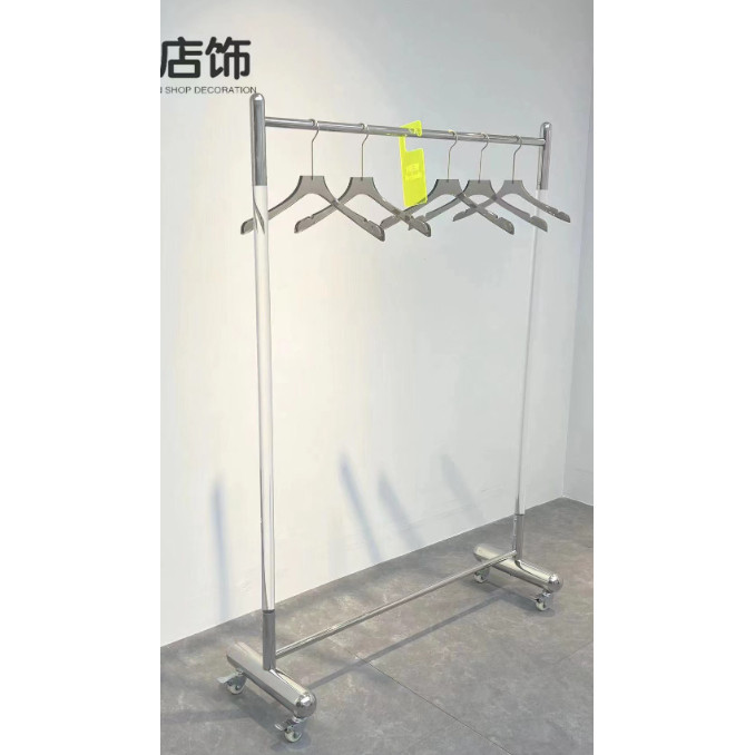 定制不锈钢亚克力中岛移动展示架上墙服装货架女装店侧挂衣架子