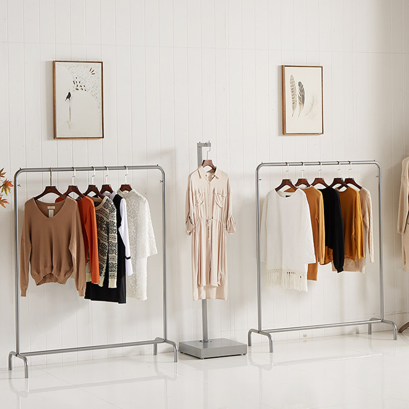 铁艺货架服装店展示架专用落地式侧挂简约银色女装中岛陈列衣架子