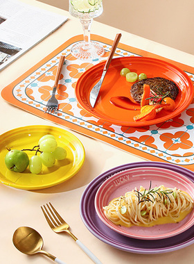 创意蓝色渐变炫彩陶瓷饭菜浅平托盘子家用意大面披萨牛排盘西餐具