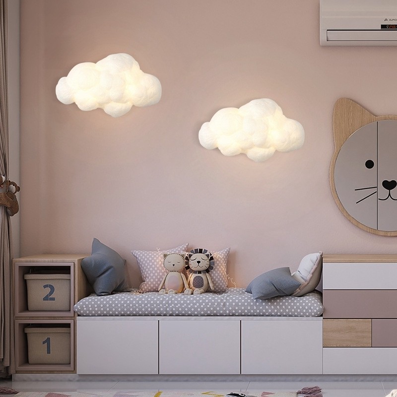 网红云朵壁灯白云蚕丝棉花创意儿童房可爱公主床头灯装饰卧室灯具