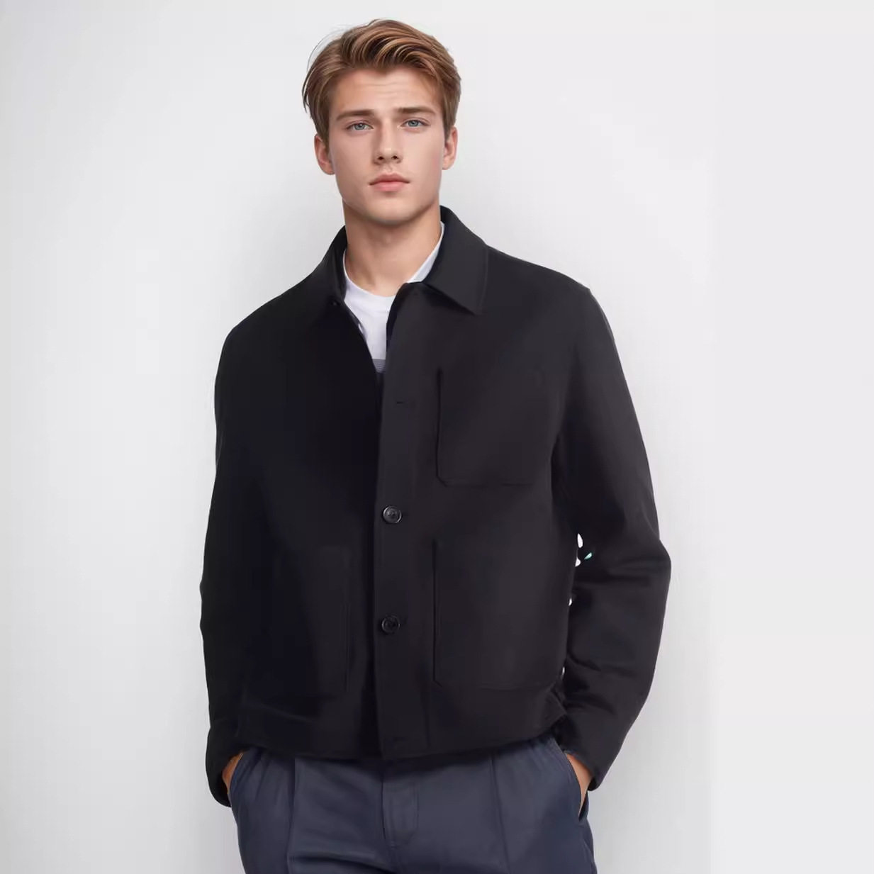 男人纯色休闲简约工装夹克衬衫