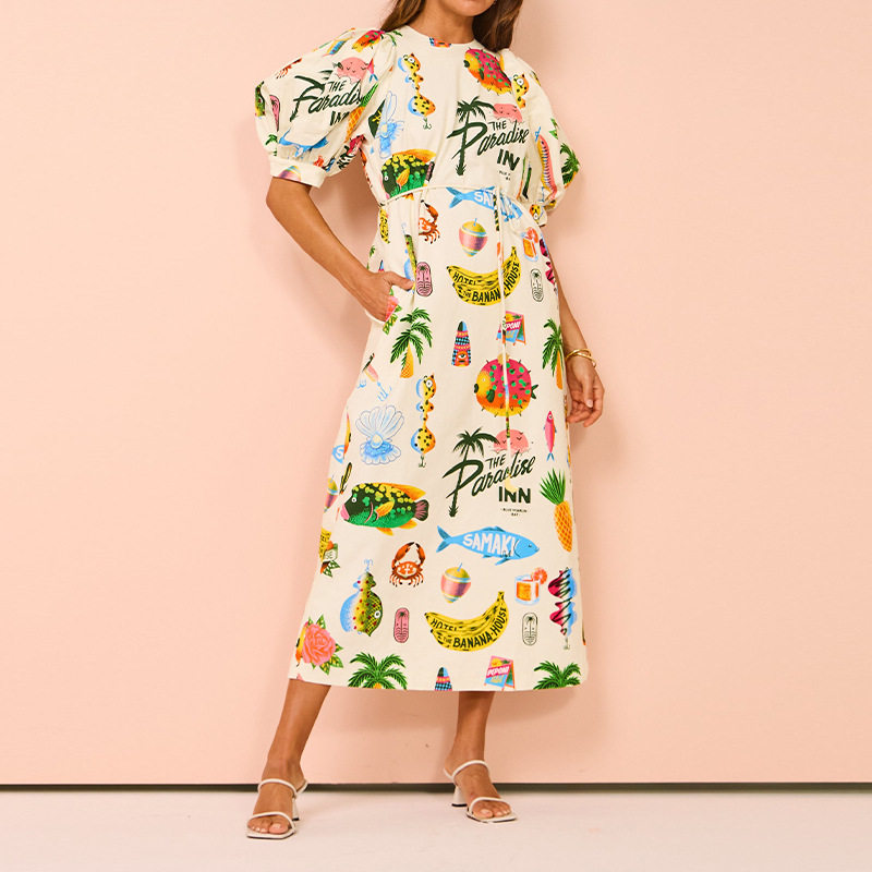 春季新款女装跨境速卖通印花连衣