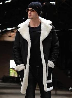欧美民族服装男冬季新品皮毛一体男大衣爆款加厚外套保暖中长大衣