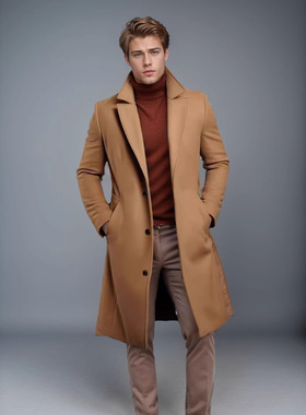 Light business woolen overcoat中长款帅气百搭轻商务毛呢大衣冬