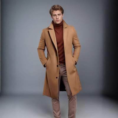 中长款帅气百搭轻商务毛呢大衣冬