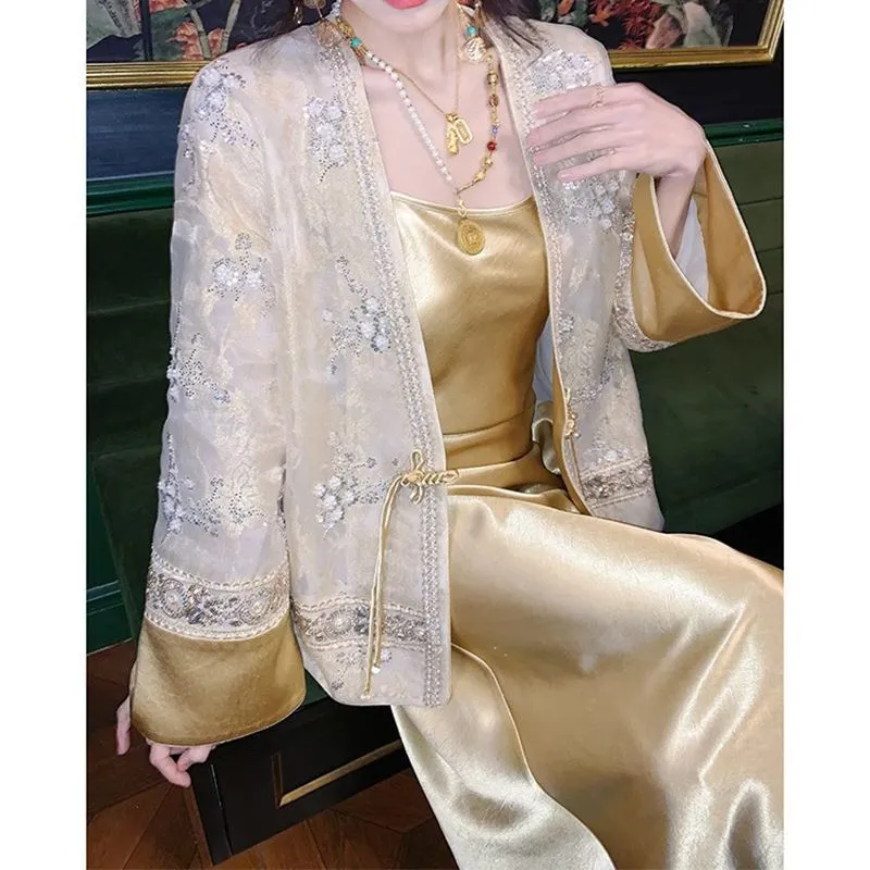 新中式两件套装气质刺绣古风提花短外套长袖女春季吊带连衣裙女,女装/女士精品,时尚套装,淘宝优惠券,粉丝福利购,淘宝优惠卷