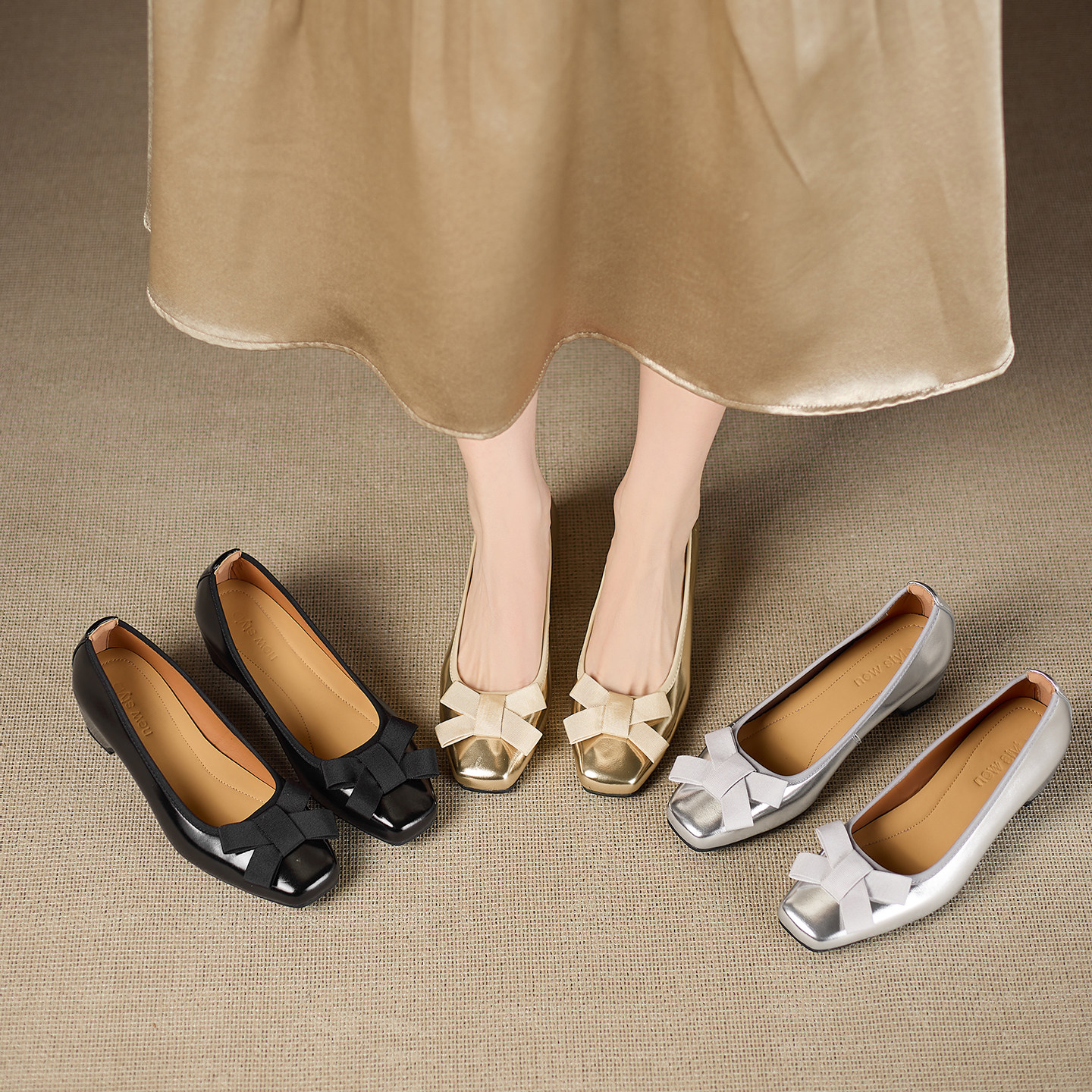 方头蝴蝶结软底鞋内增高小码豆豆鞋女浅口坡跟蛋卷鞋中跟黑色单鞋