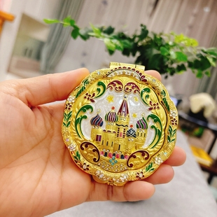 俄罗斯风情工艺摆件双面大圆形随身化妆镜生日商务伴手礼公主大爱