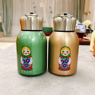 俄罗斯套娃图不锈钢小胖丁保温水杯高颜值简约提环儿童口杯伴手礼