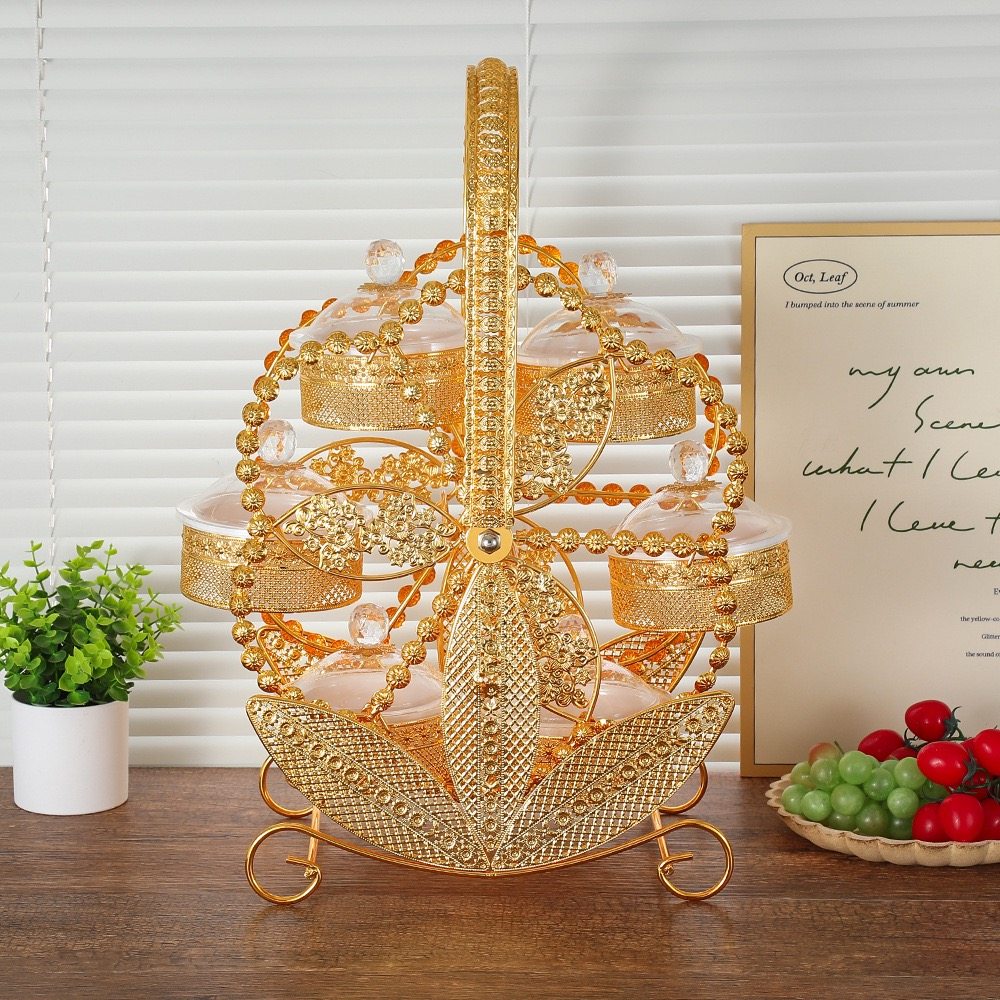 新品铁艺亚克力干果盒精美高级风车旋转零食盘创意家居饰品摆件