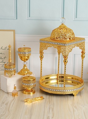 轻奢金色宫廷风装饰摆件套装香炉