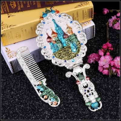 俄罗斯手柄小镜子套装复古可折叠