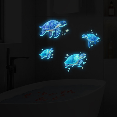 海洋动物河豚海龟鱼群夜光贴纸发光美化装饰荧光平板贴画防水墙贴