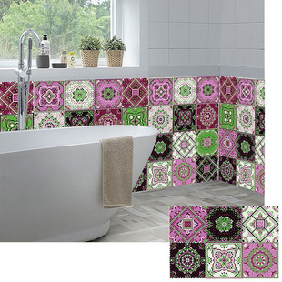 玫红绿色仿瓷砖贴地板楼梯柜子墙面厨房浴室装饰画防水自粘墙贴纸