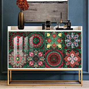 红绿色曼陀罗仿瓷砖贴地板楼梯腰线橱柜浴室美化装饰画墙贴纸防水