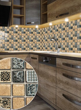 黄黑马赛克花纹瓷砖贴地板楼梯腰线厨房浴室防水美化装饰画墙贴纸