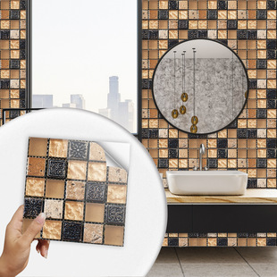 复古黑茶色马赛克瓷砖贴地板楼梯厨卫腰线装饰自粘墙贴纸画防油水