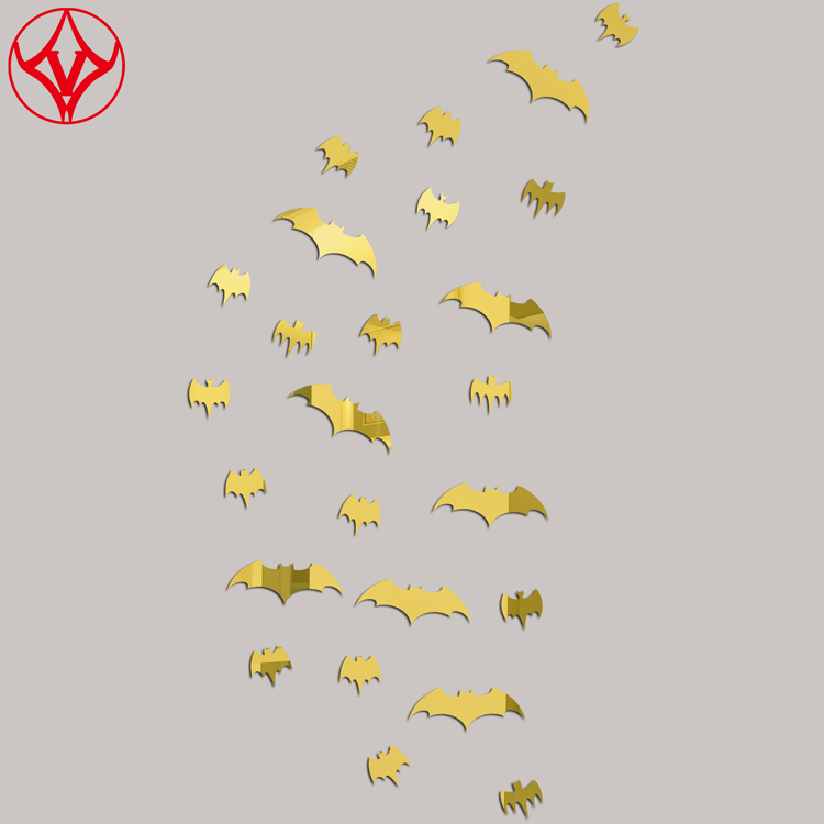 镜面亚克力3D立体金色黑色蝙蝠墙贴自粘亚克力酒吧装饰贴画可定制图片