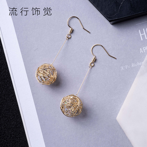 流行饰觉 圆球绕线鸟巢锆石长款耳环日韩时尚个性气质耳饰品女 - 封面