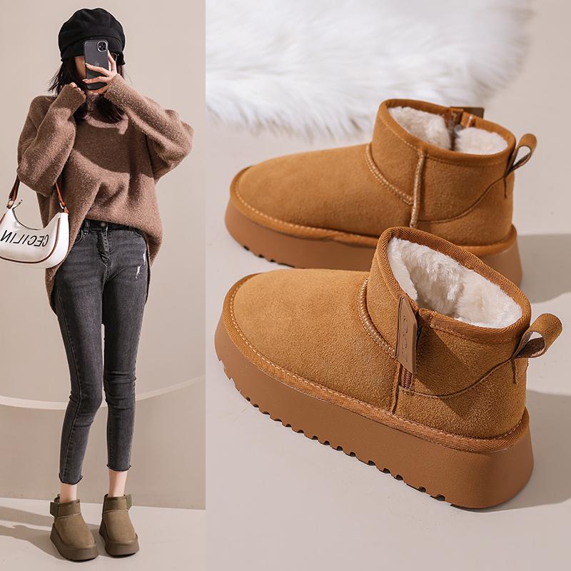 短毛绒橡胶底雪地靴厚实保暖