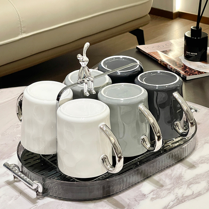 轻奢喝水杯家用套装客厅高级感陶瓷马克杯杯子茶杯早餐杯杯具套装
