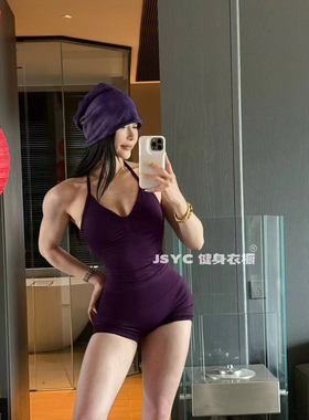 挂脖】Dk高弹全消光锦纶无缝挂脖运动背心紧身带胸垫美背瑜伽背心