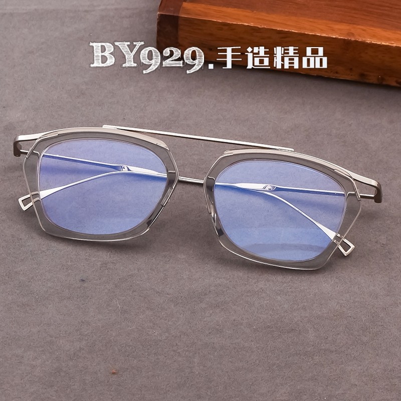 日本设计师款中金钛架个性透明框大脸全框男板材潮牌近视眼镜架轻