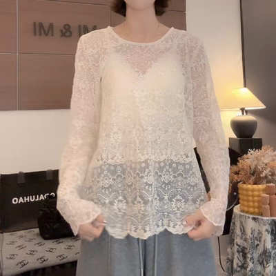 法式镂空蕾丝打底衫女士秋冬季2025新款中长款上衣高级感叠穿内搭