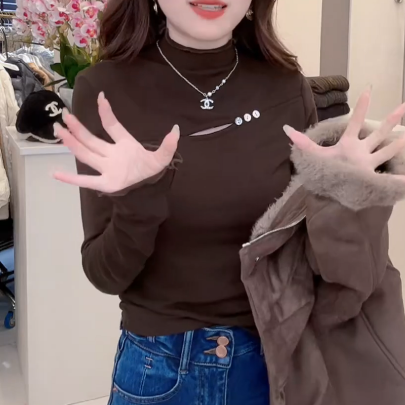 纯色洋气内搭半高领针织打底衫女秋装2025新款修身高级感薄绒上衣