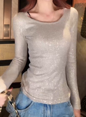 【爆闪毛衣】2026新款重工百搭时尚烫钻显瘦打底薄款毛衣圆领针织