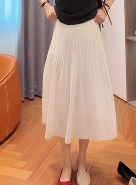 2026新款韩系时尚气质松紧高腰褶皱百搭小个子显瘦半身裙女A字裙
