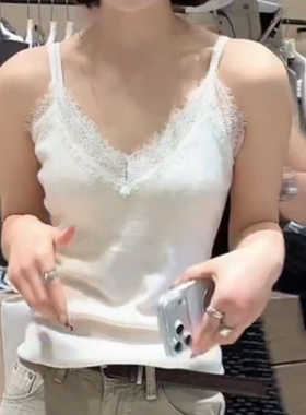 大码性感蕾丝吊带背心女夏季内搭外穿针织打底衫冰丝无袖上衣胖mm