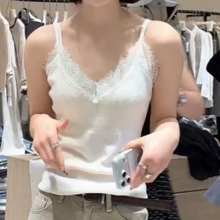 大码 内搭外穿针织打底衫 冰丝无袖 上衣胖mm 性感蕾丝吊带背心女夏季
