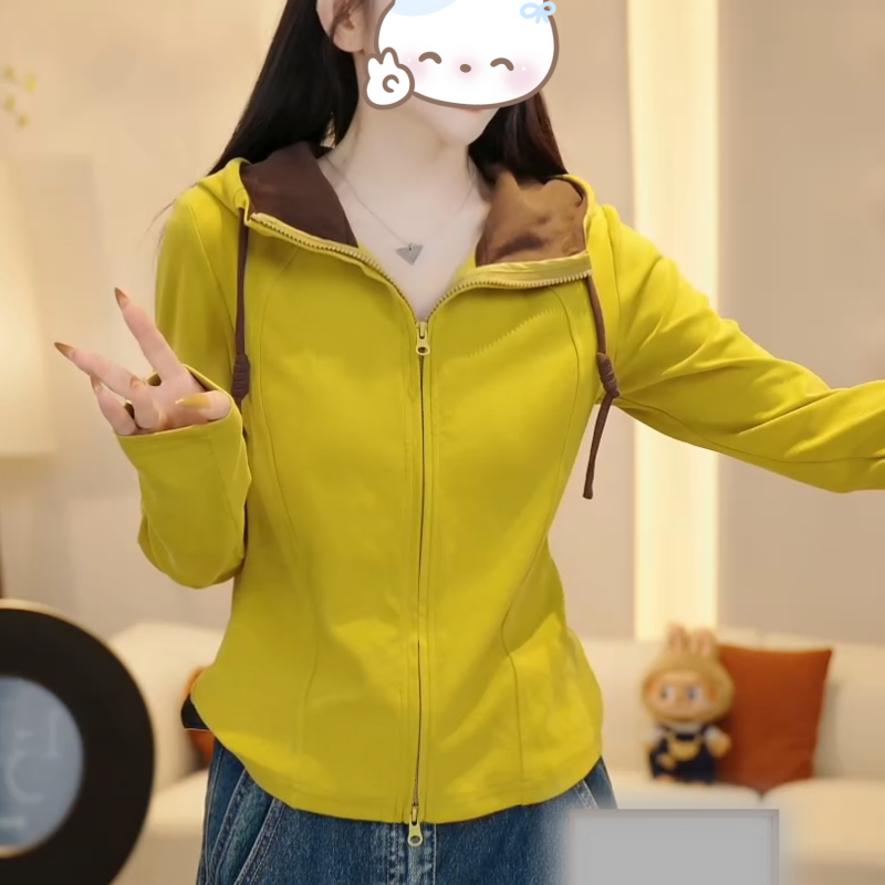 早秋季新款高质感双头拉链百搭连帽外套女设计感小众休闲帽衫上衣