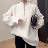 欧货重磅2025春季 毛衣穿搭上衣 秋冬高级感漂亮白色拉链式 新款 女装