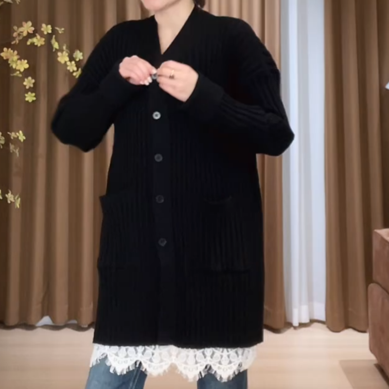 韩国东大门早春新款韩系通勤风宽松显瘦时尚口袋V领针织开衫毛衣,女装/女士精品,毛针织衫,淘宝优惠券,粉丝福利购,淘宝优惠卷