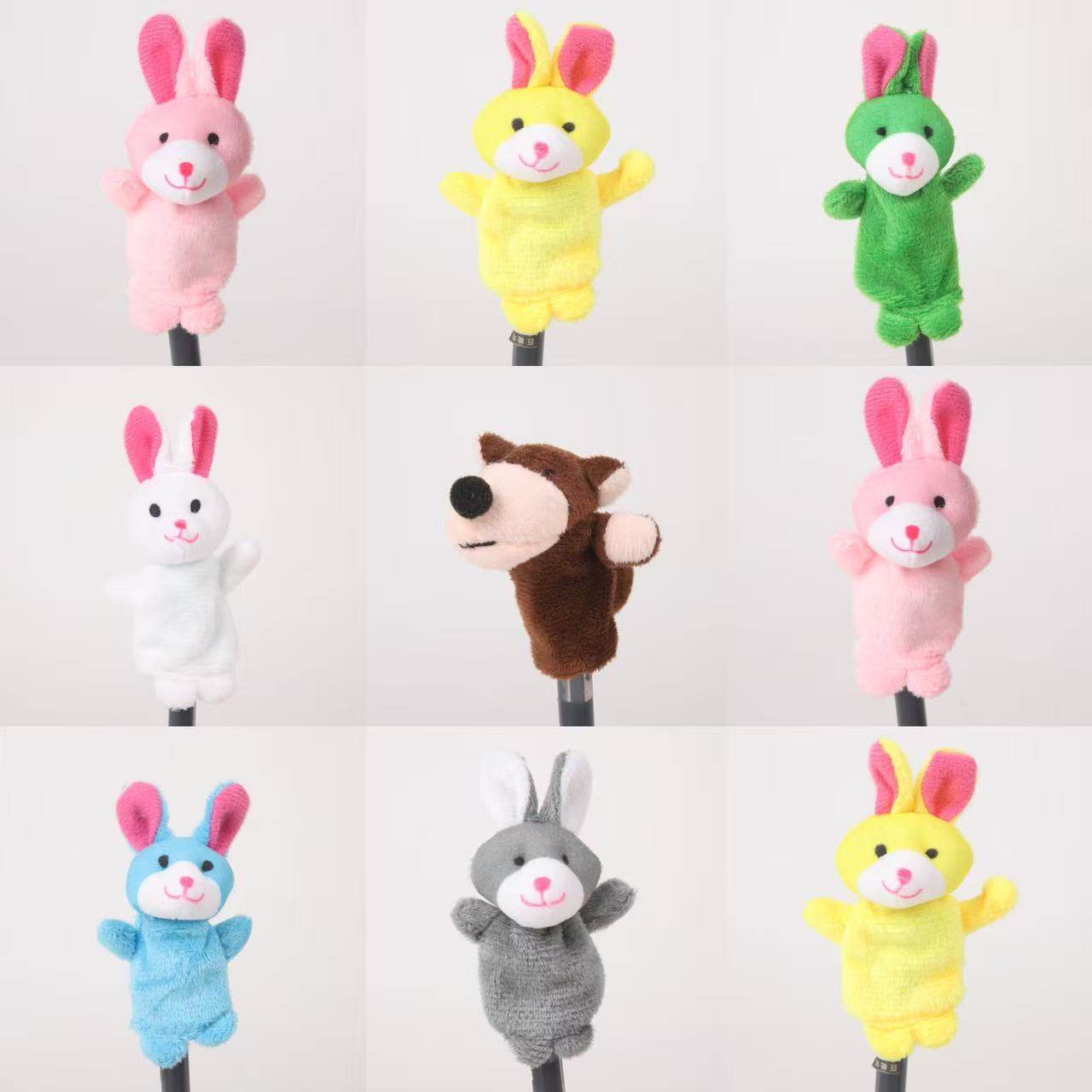 白兔粉兔幼儿园儿童兔子手指玩偶小动物一家人童话故事手指偶玩具