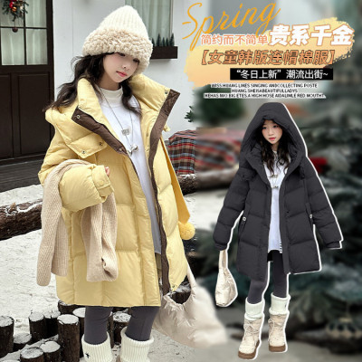 女童棉服冬装2025新款大童韩版洋气中长款羽绒棉外套女孩保暖棉袄