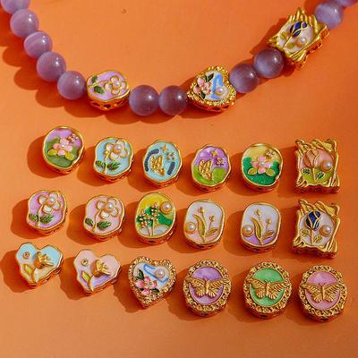 diy铜镀沙金滴油莫奈花园串珠